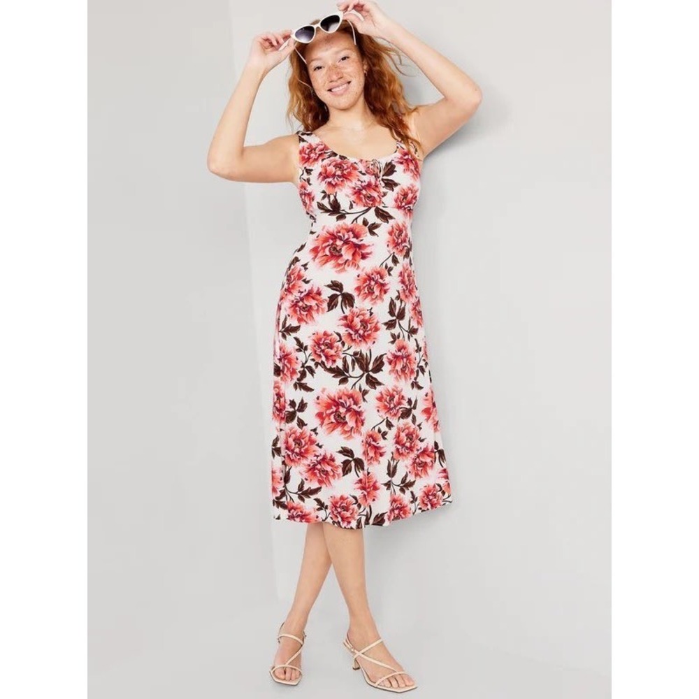 Old Navy Floral Midi Dress Size Large Cottagecore Romantic Summer Sun Dress